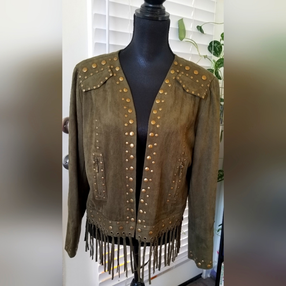 Green olive faux suede jacket  size L